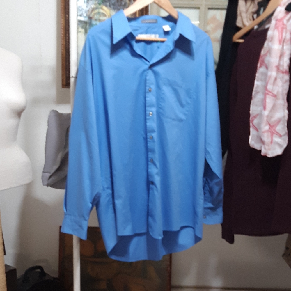 PERRY ELLIS Mens Cotton Button up shirt Size 17 Blue Long Sleeve Collared
